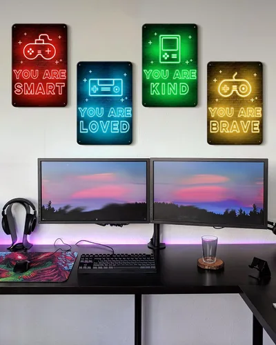 Miniatura 4 de PHOPAGO 4 piezas de letreros de neón para pared de juegos, decoración de habitación de jugador, letreros de pared con citas inspiradoras, 30x20