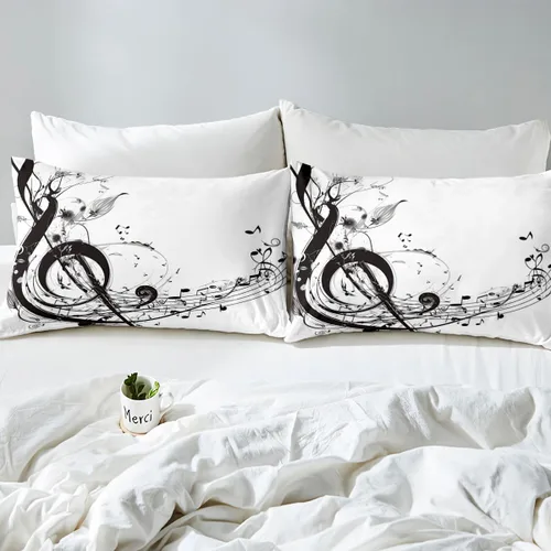 Miniatura 4 de Erosebridal Juego de edredón con notas musicales Spin Music Edredón acolchado de música clásica Juego de edredón tamaño Queen estilo retro Juego
