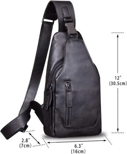 Miniatura 5 de IVTG Bolso bandolera de cuero genuino para hombres y mujeres, bolso cruzado de hombro en el pecho, mochila de senderismo, mochila vintage hecha a