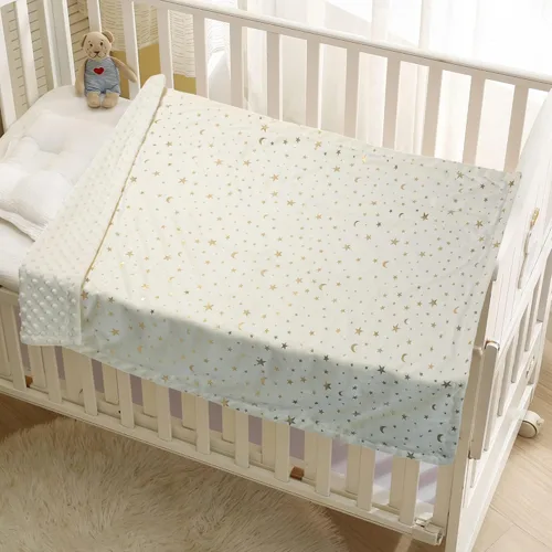 Miniatura 2 de Manta para bebé para niños y niñas, de tela suave de visón con doble capa, reverso punteado con estrellas y luna, manta receptora de 30 x 40 Beige