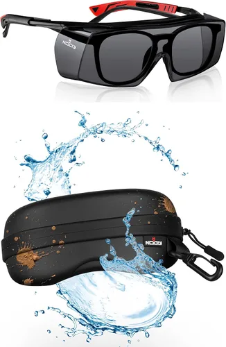 NoCry Gafas de seguridad tintadas con lentes envolventes antiarañazos, protección UV400 y funda de seguridad resistente al agua con clip, funda