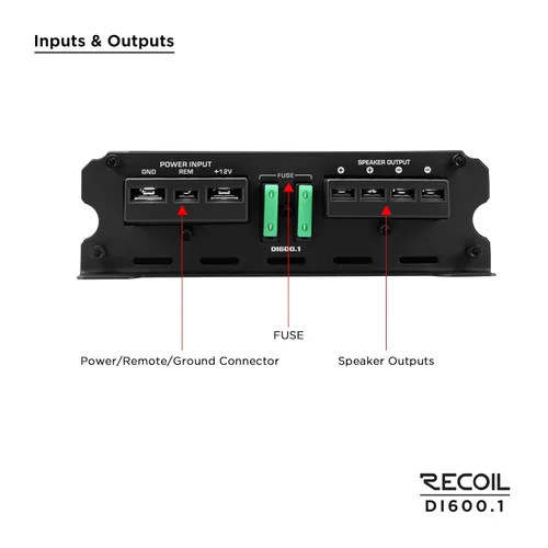 Miniatura 3 de RECOIL DI600.1 amplificador de audio para auto mono-block de clase D, potencia máxima de 1200 vatios, 2/4 ohmios estables, fuente de alimentación