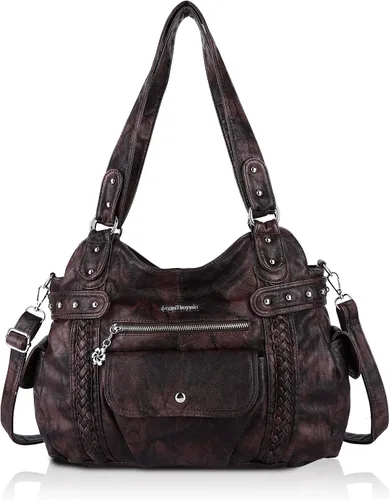 Miniatura 74 de Angel Barcelo - Bolsa de hombro amplia para mujer, diseño Hobo, cuero lavado