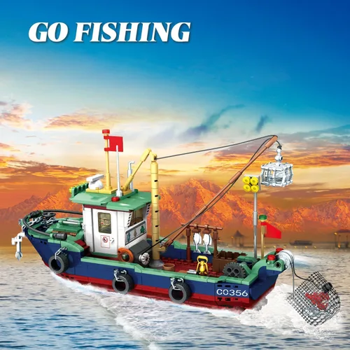 Miniatura 2 de Juego de bloques de construcción de barcos de pesca, juego de bloques de construcción de pesca en el mar, juego de juguetes de colección
