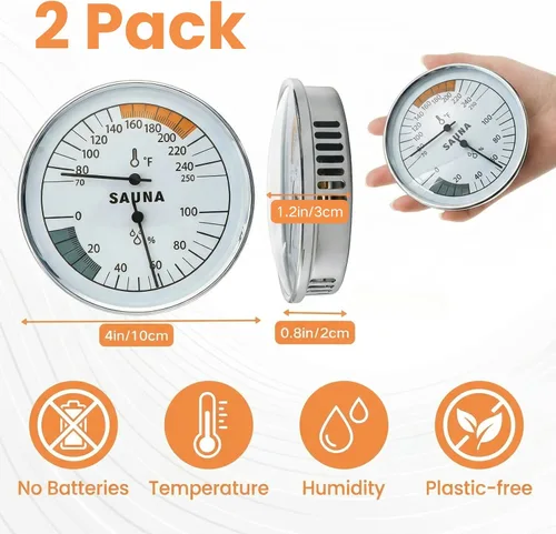Miniatura 2 de Hacaroa Paquete de 2 termómetros de sauna Fahrenheit, termómetro 2 en 1 e higrómetro montado en la pared, medidor de humedad de temperatura precisa