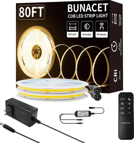 Miniatura 11 de Tira LED COB de 20 pies para exteriores IP67, impermeable, 6500 K de luz fría DC24V, tiras de cuerda LED flexibles con control remoto y aplicación