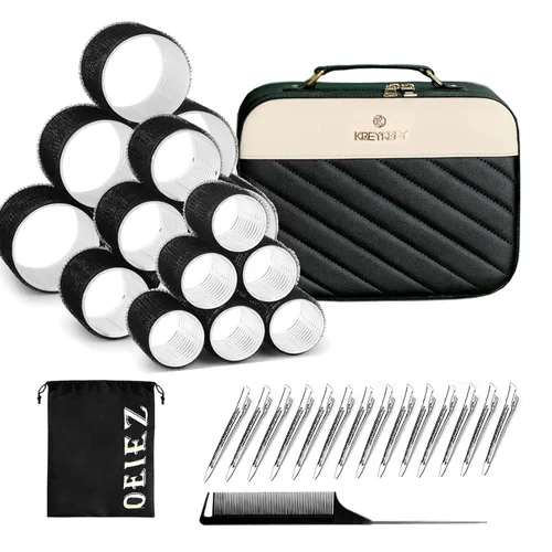 Miniatura 8 de Juego de 38 rodillos de pelo, rodillos de pelo para aspecto de soplado, rizadores de cabello autoadhesivos, tamaños grandes y medianos para cabello