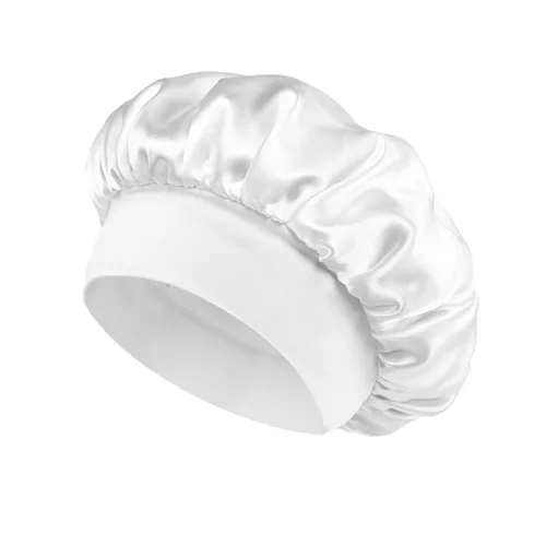 Miniatura 2 de Gorro de seda blanco para mujeres durmiendo, gorro de seda para dormir, trenzas de cabello rizado, gorra de satén grande para dormir, gorra de noche