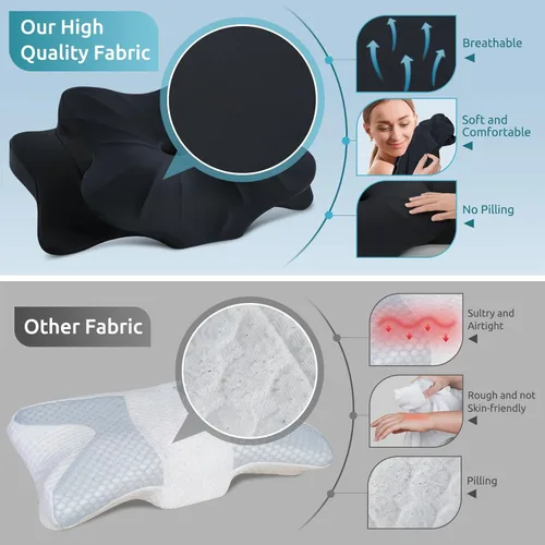 Miniatura 4 de DONAMA - Almohada cervical para cuello y hombros, diseño de espuma viscoelástica contorneado, soporte ergonómico para dormir de lado, espalda o boca