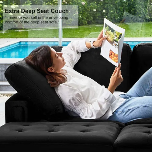 Miniatura 5 de Belffin Sofá modular de terciopelo de 4 asientos, sofá seccional de 4 asientos para sala de estar, color negro