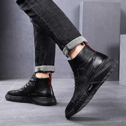 Miniatura 12 de Keilinia Botas de cuero casuales de alta calidad italianas negras para hombre, botines antideslizantes que absorben los golpes para otoño 2022