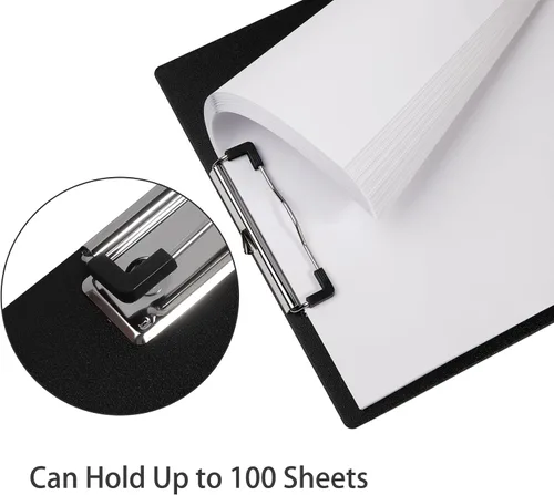 Miniatura 3 de Portapapeles color negro, paquete de 10 portapapeles tamaño carta A4 con clip de metal de perfil bajo y agujero para colgar para oficina y hogar