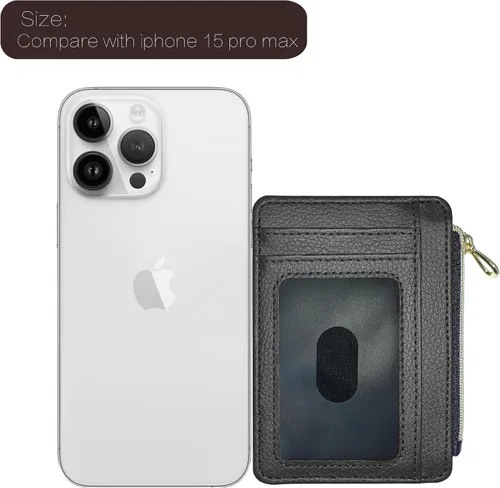 Miniatura 6 de CATCH ON Cartera pequeña para mujeres y hombres, delgada y minimalista de piel sintética, bolsillo frontal, tarjetero con bolsillo con cremallera