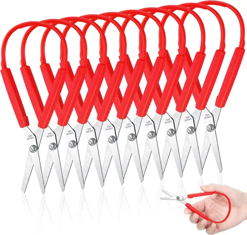 Miniatura 9 de Honoson Paquete de 10 tijeras de bucle para niños con agarre de 5.5 pulgadas, autoapertura, adaptativas, para necesidades especiales, mini tijeras