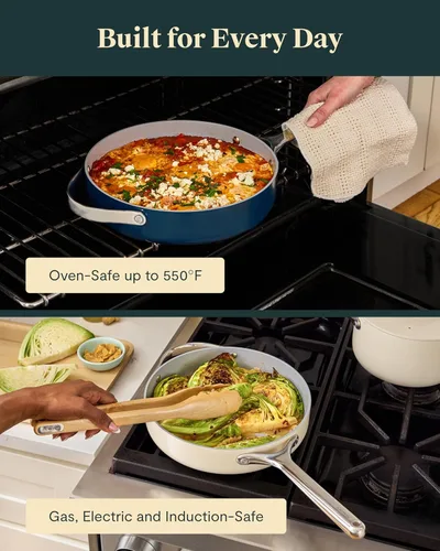 Miniatura 5 de Caraway Sartén Salteadora Antiadherente de Cerámica con Tapa (4.5 cuartos, 11.8 pulgadas) - No Tóxico, Sin PTFE ni PFOA - Apto para Horno y Caléndula