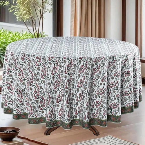 Miniatura 13 de Ridhi Mantel redondo con estampado de bloque a mano, 100% algodón, reutilizable, color rosa flamenco, de 60 pulgadas, mantel decorativo para uso