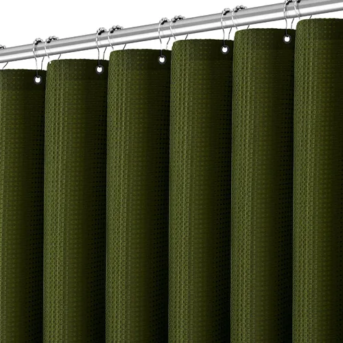 Miniatura 11 de PANGSINNE Cortina de ducha de 36 x 72 pulgadas, tela resistente, calidad de hotel, textura de gofre, 256 GSM, cortina de ducha verde militar