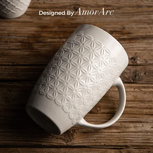Miniatura 3 de AmorArc Juego de 6 tazas de café grandes de cerámica de 20 onzas con patrones geométricos texturizados para café, té, cerveza, cacao caliente, aptas