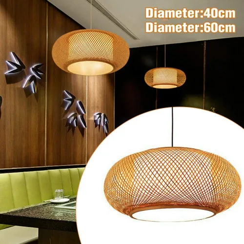 Miniatura 3 de Lámpara colgante de bambú tejida hecha a mano, ratán antiguo, lámpara colgante de techo de madera natural con cable ajustable para sala de estar