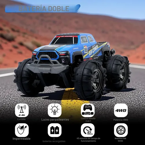 Miniatura 3 de QXHOL - Camión monstruo impermeable RC con gesto, vehículo de control remoto de 4WD anfibio controlado a mano para niños, vehículo todo terreno