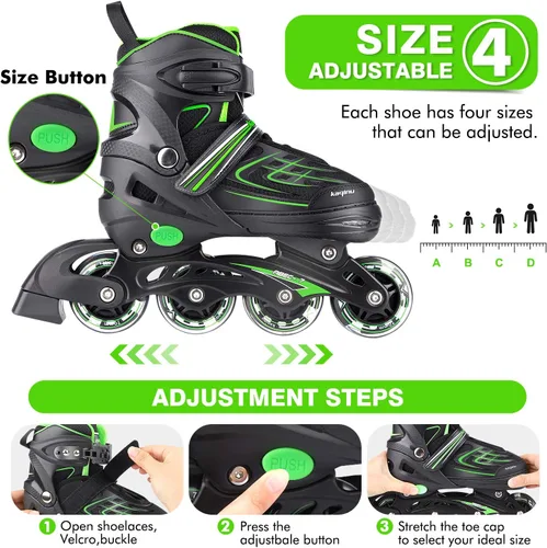 Miniatura 2 de Patines en línea ajustables, patines en línea para exterior con ruedas completamente iluminadas para niños y adultos, mujeres, niñas y niños B-verde
