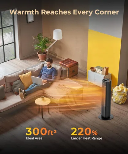 Miniatura 4 de Abolee Calentadores espaciales para uso en interiores, calentador eléctrico de 26 pulgadas y 12 pies/s con control remoto, calentador de torre