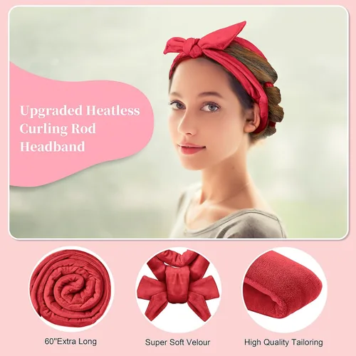 Miniatura 5 de Diadema de Varilla Rizadora sin Calor, Mejorada de 60" Extra Larga, Diadema de Rizos sin Calor, Rizadores de Cabello Suaves para Dormir, Rodillos