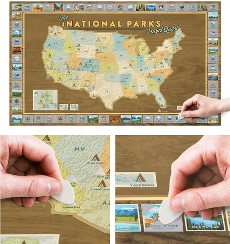Map Your Travels National Park Travel Quest - Póster de mapa para rascar | Incluye herramienta para rascar (16 x 28 pulgadas) ACTUALIZADO OTOÑO 2024