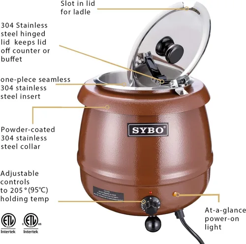 Miniatura 4 de SYBO SB-6000-1B - Calentador de sopa de grado comercial con tapa con bisagras y olla desmontable de acero inoxidable para fiestas de restaurante