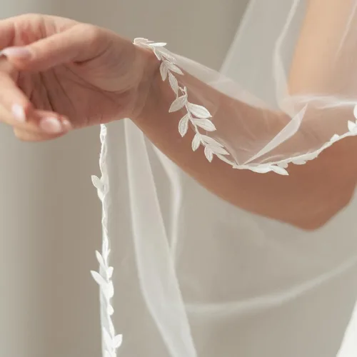 Miniatura 4 de Velo de novia para mujer, velo de boda bordado, con peine de encaje, apliques de 1 capa