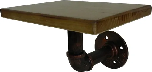 Miniatura 4 de CVHOMEDECO. Tubo de agua rústico de hierro vintage con estante de almacenamiento de tablero de madera, estante de exhibición montado en la pared