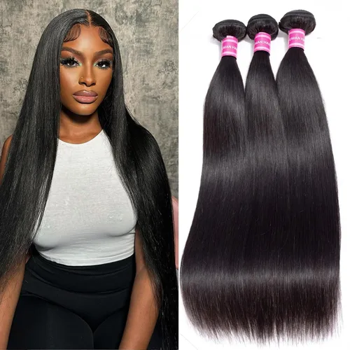 Miniatura 12 de 3 manojos de cabello humano lacio 100% sin procesar virgen brasileño paquetes de 10, 12, 14 pulgadas, mechones de cabello humano corto sin procesar