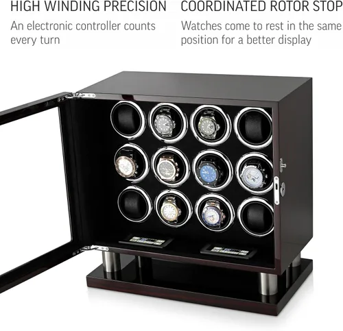 Miniatura 4 de Bobinadora de 12 relojes para relojes automáticos con luz LED y control de pantalla táctil LCD, Ébano + Negro, Compacto