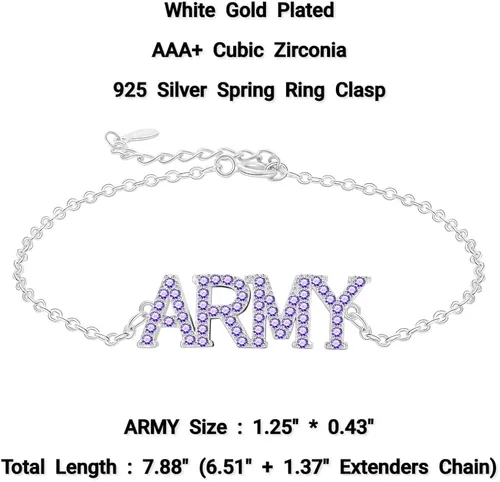 Miniatura 2 de YANENG KPOP Bangtan Boys Bracelets Charms Jewelry White Gold Plated Cubic Zirconia Bracelet for bts Army Fans Gifts
