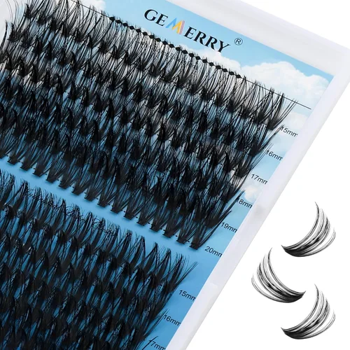 Miniatura 14 de Extensiones de pestañas en racimo GEMERRY, 144 piezas, pestañas individuales, dos estilos, extensiones de pestañas con tallo ancho, suaves