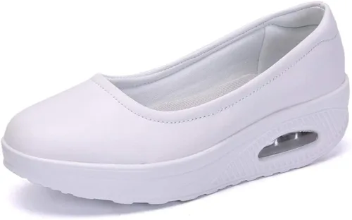 Mocasines de cuña para mujer, cómodos zapatos de suela gruesa con amortiguación de aire, plataforma antideslizante, zapatos de enfermería de cuero