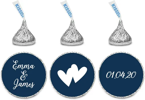 Andaz Press Etiquetas adhesivas personalizadas de gota de chocolate para boda, corazones dobles entrelazados, azul marino, paquete de 216, para
