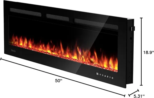 Miniatura 8 de Silonn Calentador de Chimenea Eléctrica Inteligente de 50″ con Aplicación y Control Remoto, Salida de Calor de 5300 BTU, Insertos de Chimenea