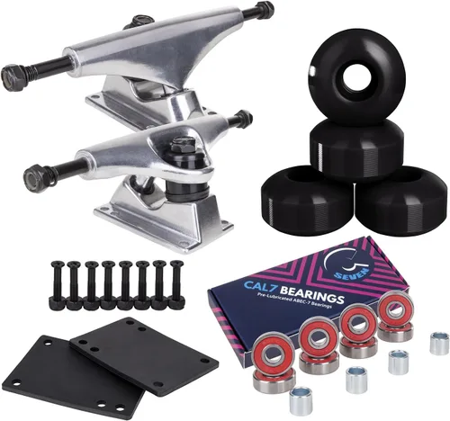 Miniatura 5 de Camiones Cal 7 de 4.803 in con ruedas, cojinetes y herrajes Camión negro + ruedas Speedway blancas