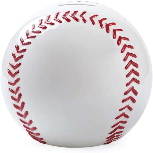 Miniatura 3 de Hucha de béisbol grande de cerámica blanca para niños, banco de monedas deportivo, caja de dinero para decoración de dormitorio, 7.8 pulgadas
