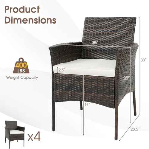 Miniatura 7 de Tangkula Patiojoy - Juego de 4 sillas de comedor para exteriores, de polietileno, resistentes a la intemperie, con cojines extraíbles, para jardín