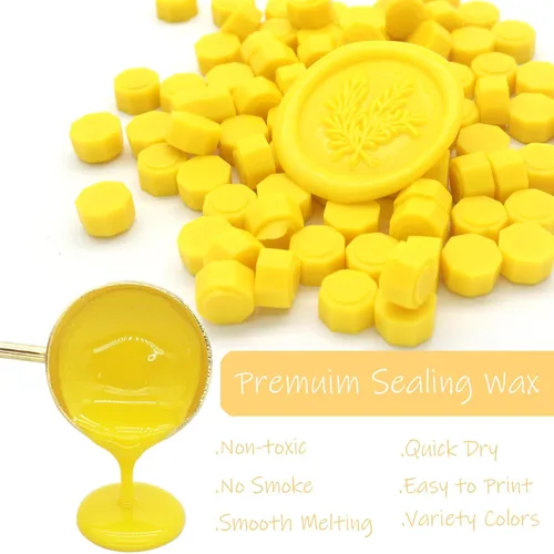 Miniatura 4 de 600 cuentas de cera amarilla, pellets de cera de sellado premium para sellos de sellos, invitación de boda, sobre de cartas, decoraciones de Amarillo
