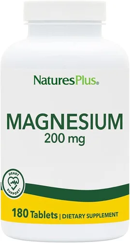 NaturesPlus Magnesio - 200 mg, 180 Tabletas - Vegetariano, Sin Gluten - 180 Porciones