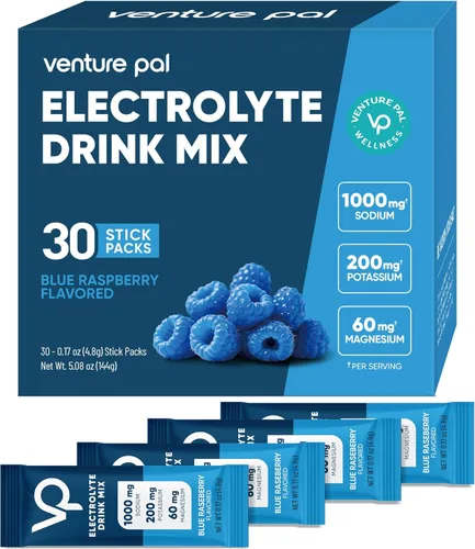 Venture Pal Paquete de electrolitos en polvo sin azúcar con alto contenido de sodio, paquetes de hidratación cero calorías con vitamina, sodio,