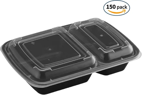 Miniatura 2 de TIYA - Contenedores de comida a granel de 32 onzas, paquete de 150 con tapas, cajas de plástico con compartimentos para llevar, reutilizables, aptos
