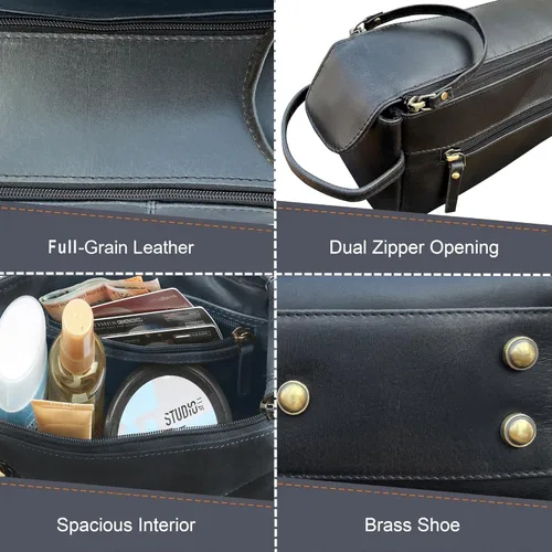 Miniatura 3 de Bolsa de cuero lavable Rustic Town para hombres - Neceser de viaje - Kit de afeitado y dopp kit organizador - Bolsa de maquillaje de cuero para Negro
