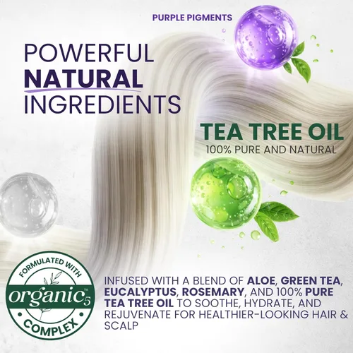 Miniatura 5 de KESMEDIK Máscara para el cabello morado de árbol de té, fórmula plateada pura para tonos amarillos cobrizos, acondicionador profundo con árbol de té