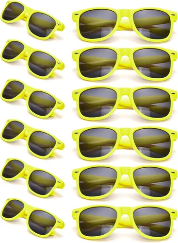 SUNOVELTIES Paquete de 12 lentes de sol de colores neón clásicos retro para fiestas, unisex para adultos
