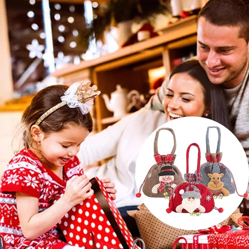 Miniatura 5 de KEIGPERI 1 juego de bolsas para muñecas de regalo de Navidad, bolsas de regalo reutilizables con cordón, bolsas de regalo de Navidad con cordón