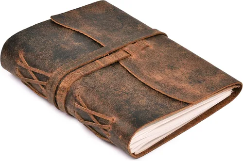 Miniatura 15 de LEATHER VILLAGE Diario encuadernado en cuero, marrón rústico, 7 x 5 pulgadas, 220 páginas, diario vintage de papel en blanco para escribir, dibujar